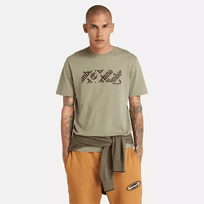 Timberland Men's Short Sleeve Linear Logo Print T-Shirt